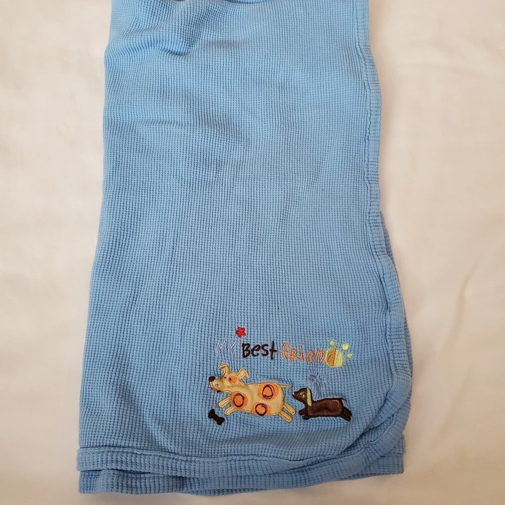 Koala Baby My Best‎ Friend Puppy Dog Blanket Blue Thermal Waffle Weave Tan Brown